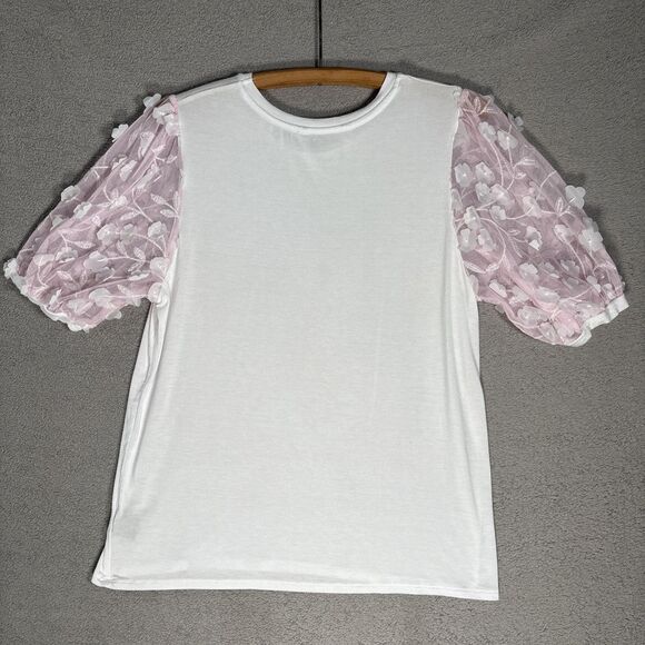 Love and Lace Women’s Size M Parisian Graphic T-Shirt Pink Puff Organza‎ Sleeves - Picture 12 of 14
